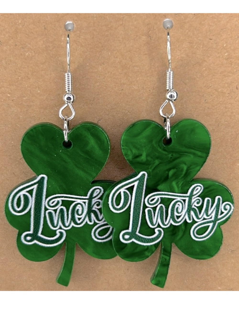 *LAST ONE* Acrylic Saint Patrick’s Day “Lucky” Clover Dangle Earrings
